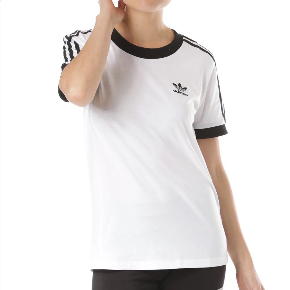 White and black adidas ringer tee